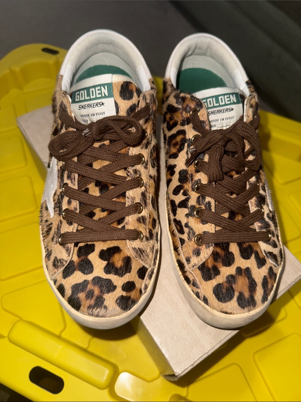 Golden Goose Women’s Leopard-Print Pony Hair Sneakers with Brown Laces